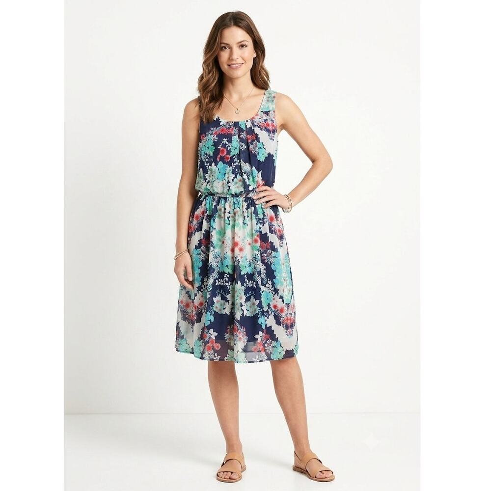 iz Byer Floral Sleeveless Midi Dress Pleated Summer Lightweight Large